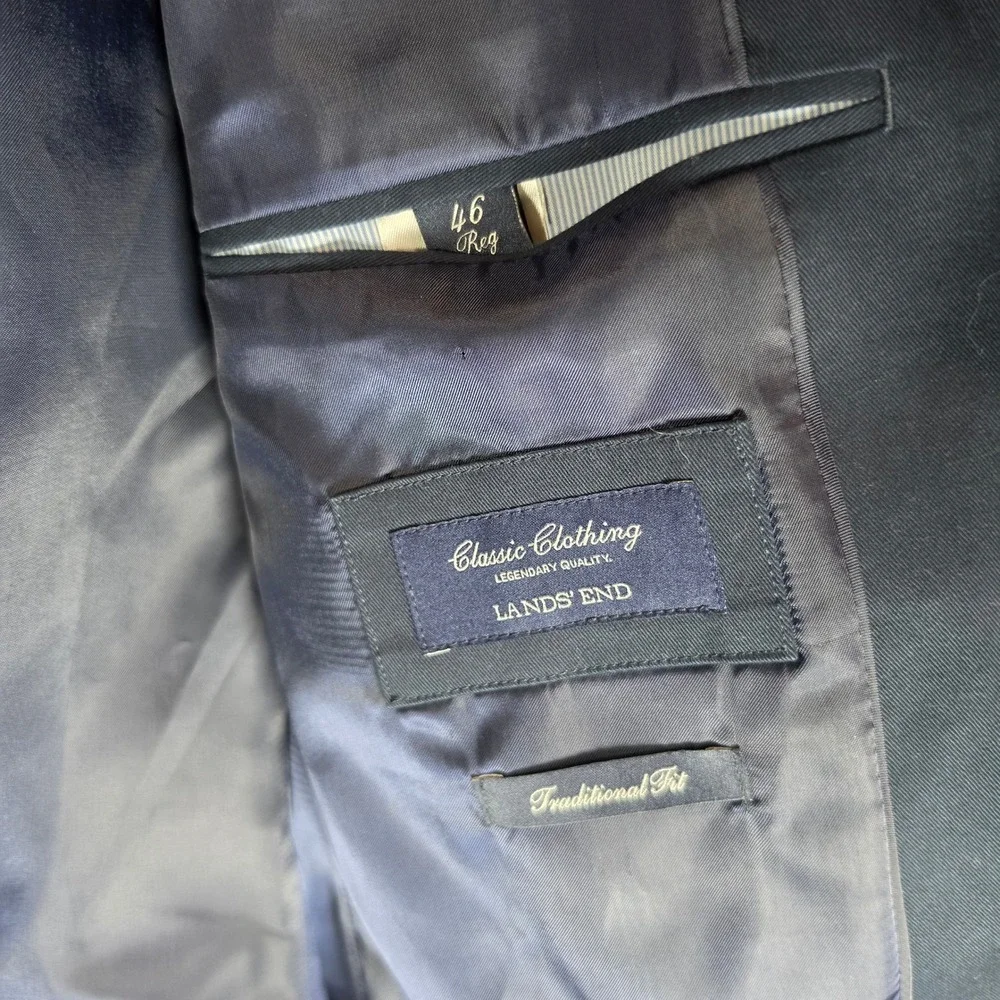 Lands End Blazer Mens 46R Navy Blue 100% Cotton Classic‎ Traditional Fit Jacket